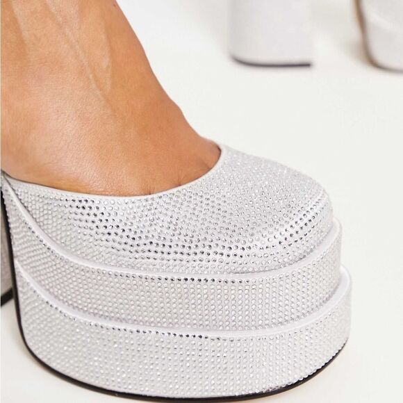 Steve Madden Charlize Silver Rhinestone stacked Platform Heels Size 8 - Picture 3 of 10